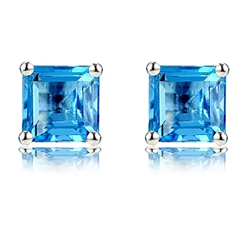 18k White Gold Plated Lake Blue Square Stud Earrings
