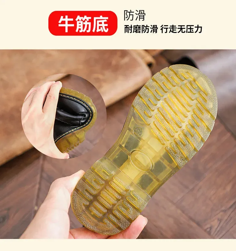 2023 Girls Leather Children Motorcycle Boots New Baby Girls Shoes Side Zipper Military Boots Boys Kids Toddler Snow Boots