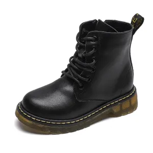 2023 Girls Leather Children Motorcycle Boots New Baby Girls Shoes Side Zipper Military Boots Boys Kids Toddler Snow Boots