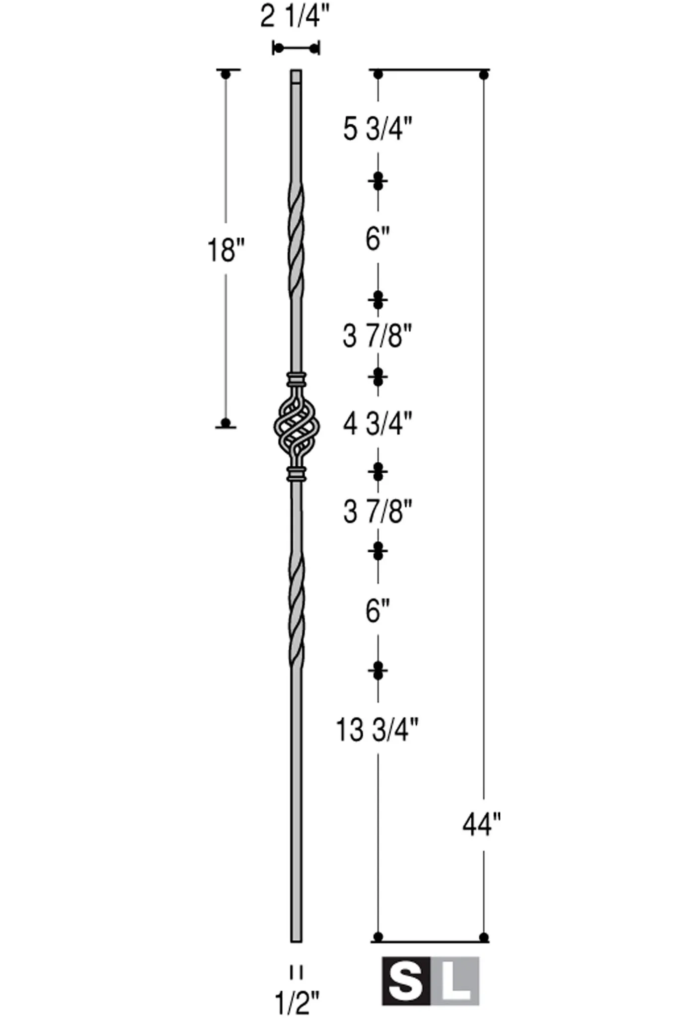 2552 Series 1BASK Single Basket Iron Baluster