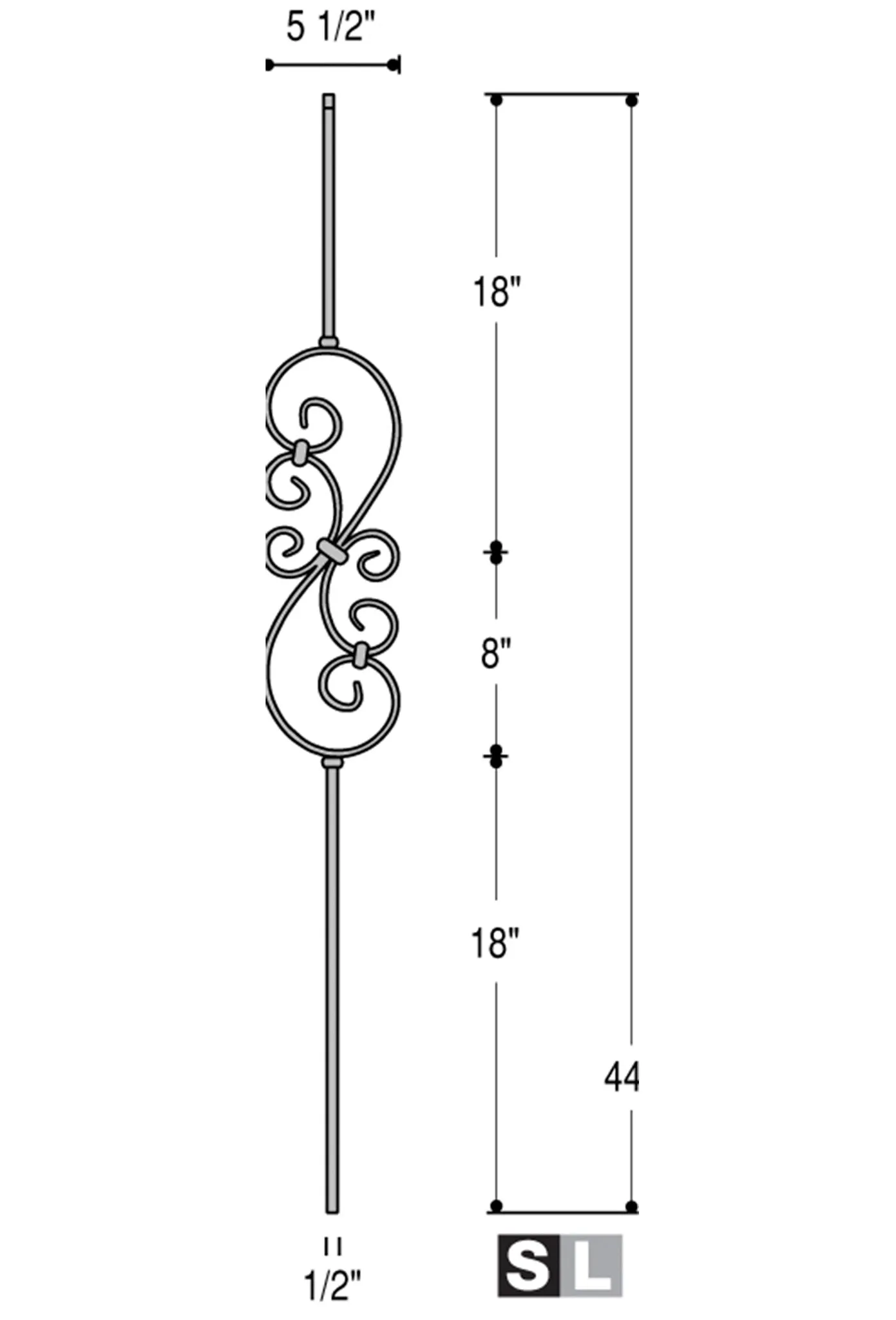 2585 Series M501 Mini Scroll Iron Baluster