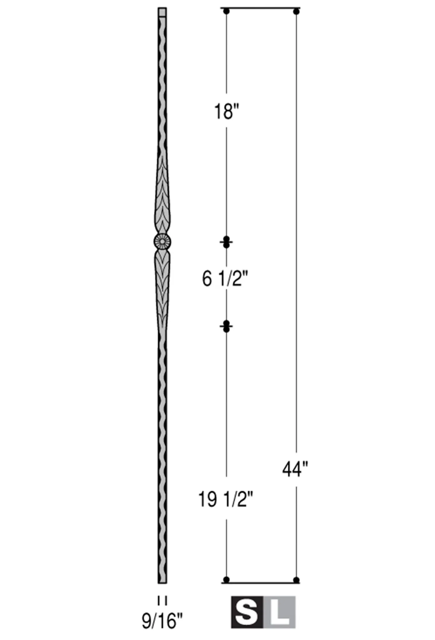 2996 Series M100 Single Feather Mediterranean Iron Baluster