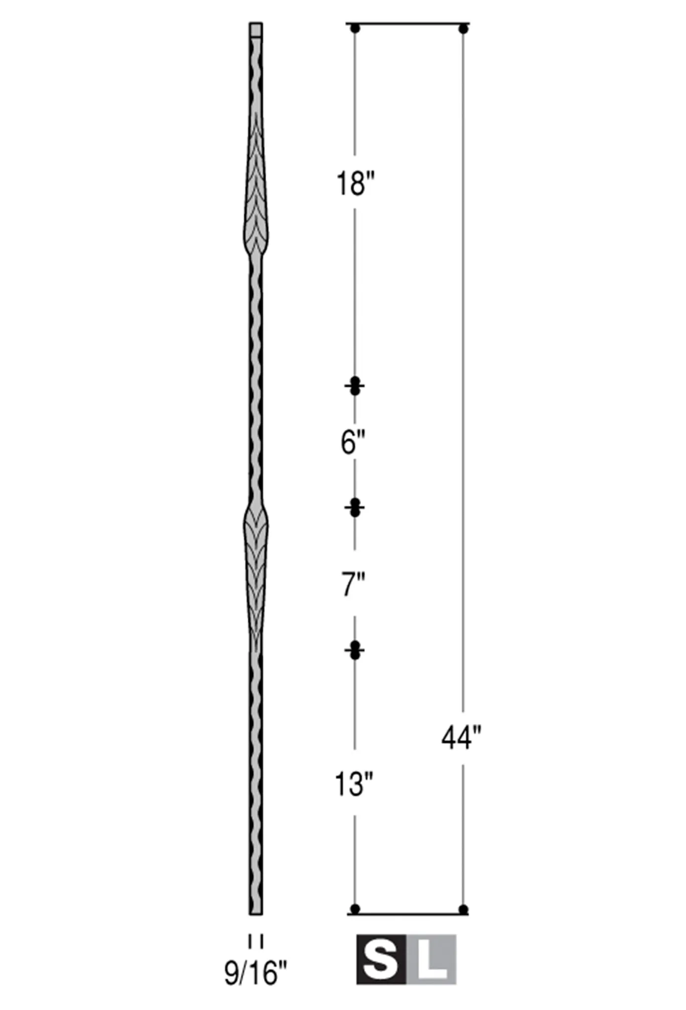 2997 Series M110 Double Feather Mediterranean Iron Baluster