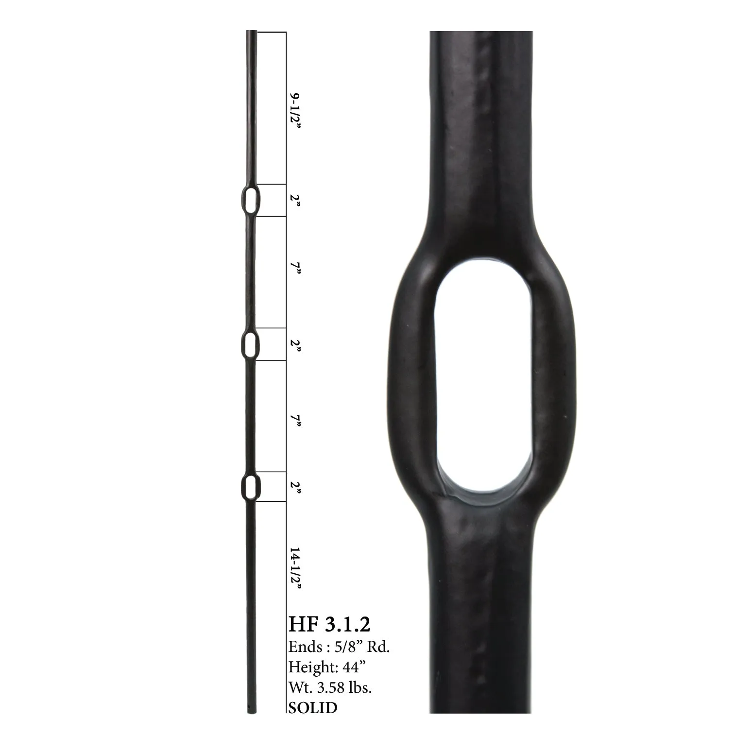 3.1.2 Wentworth Series Three Ring Hammered Iron Baluster