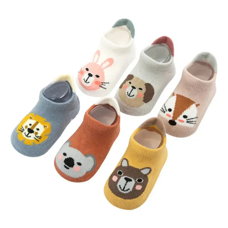 6-Pack Adorable Baby Socks – Non-Slip, Cartoon-Cute & Cozy