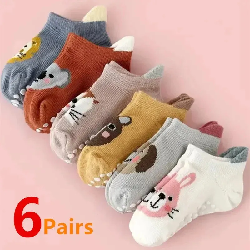 6-Pack Adorable Baby Socks – Non-Slip, Cartoon-Cute & Cozy