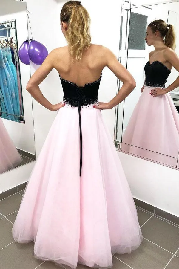 A-line Tulle Sweetheart Lace-Up Long Pink Prom/Evening Dress TP0909