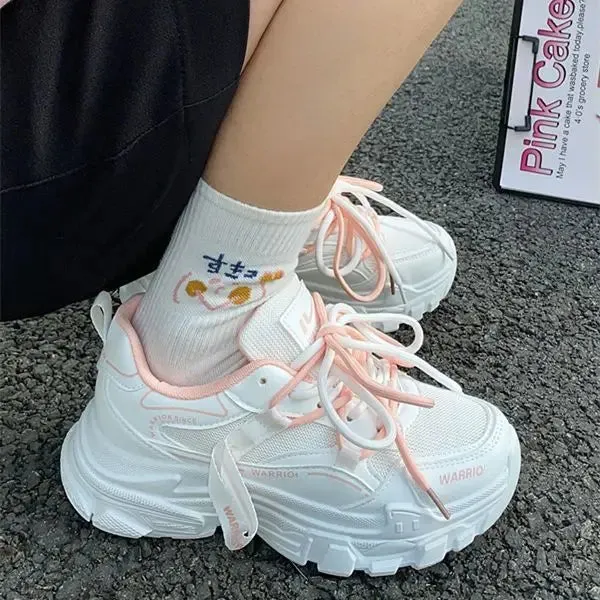 ADVBRIDGE  -  Soft Leather Chunky Shoes Women Thick Soled Little White Sneakers Women Breathable Leisure Durable Pink Shoes for Ladies