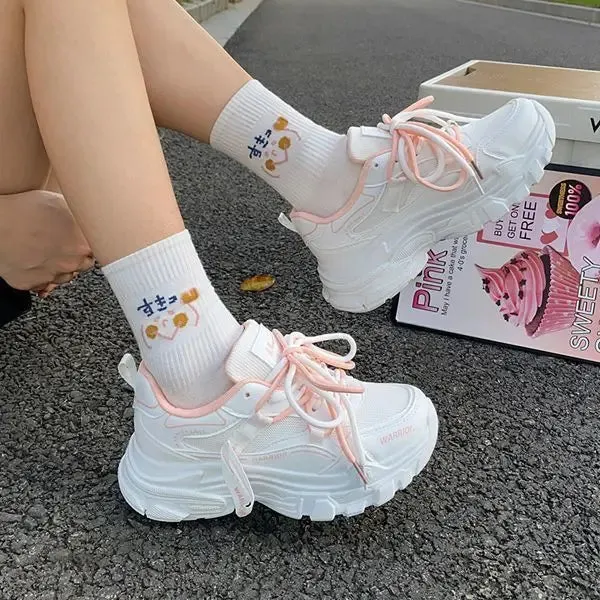 ADVBRIDGE  -  Soft Leather Chunky Shoes Women Thick Soled Little White Sneakers Women Breathable Leisure Durable Pink Shoes for Ladies