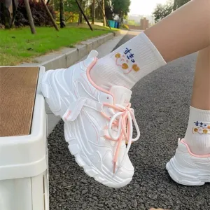 ADVBRIDGE  -  Soft Leather Chunky Shoes Women Thick Soled Little White Sneakers Women Breathable Leisure Durable Pink Shoes for Ladies