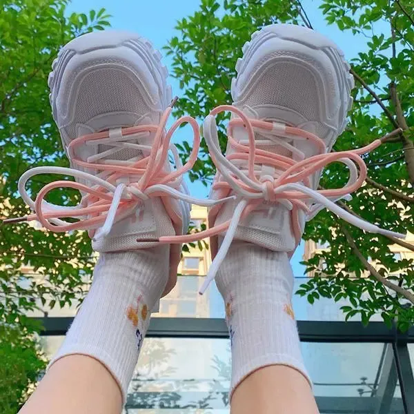 ADVBRIDGE  -  Soft Leather Chunky Shoes Women Thick Soled Little White Sneakers Women Breathable Leisure Durable Pink Shoes for Ladies