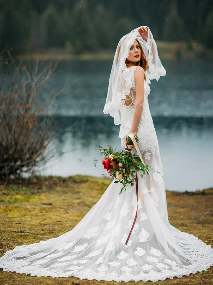 Appliques Floor-Length Straps Sheath Beach Wedding Dress SB3794