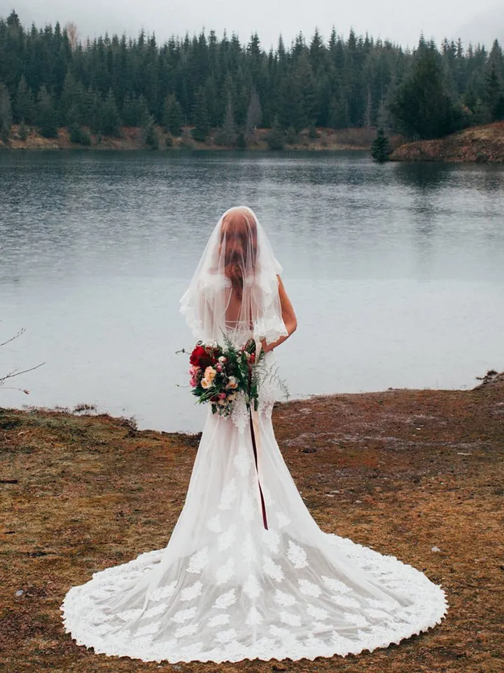 Appliques Floor-Length Straps Sheath Beach Wedding Dress SB3794