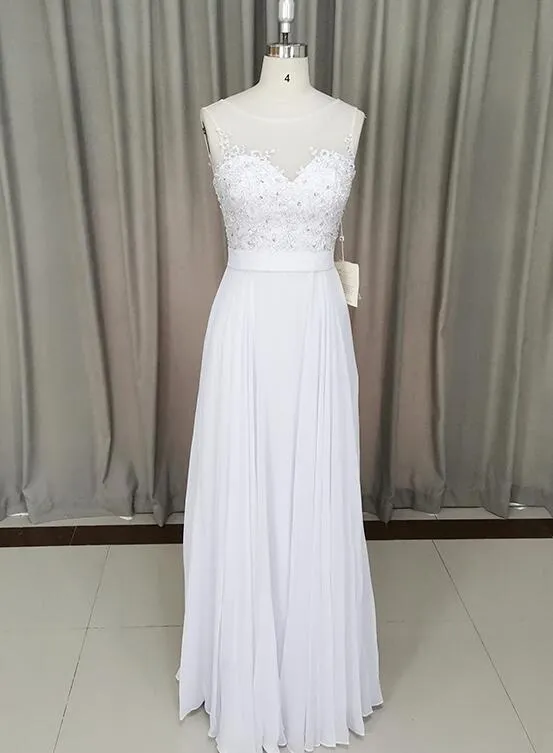 Beautiful High Quality Chiffon Long A-line Prom Dress, Lace Applique Party Dress