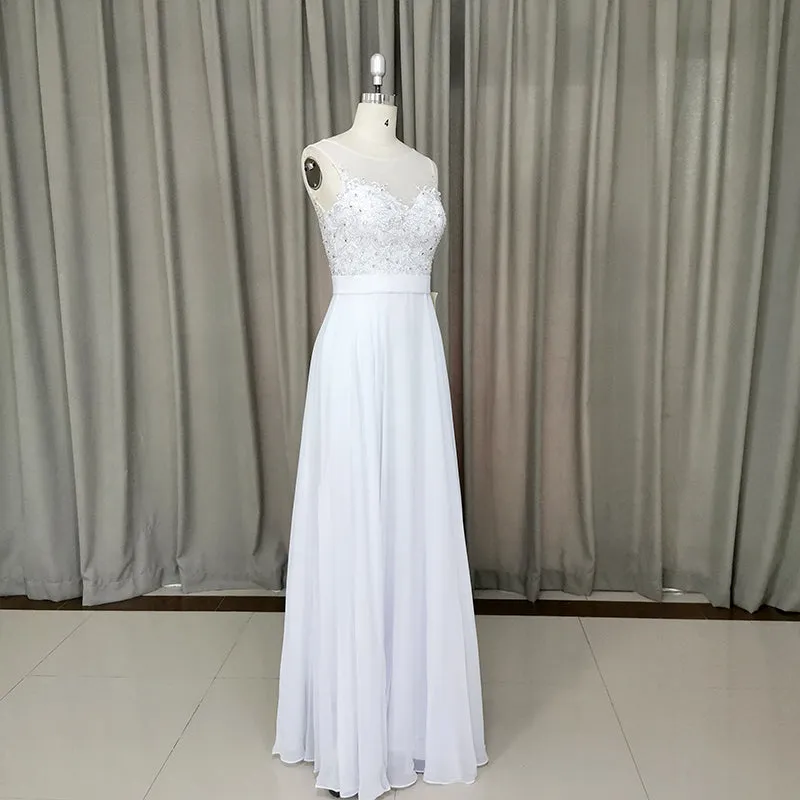 Beautiful High Quality Chiffon Long A-line Prom Dress, Lace Applique Party Dress