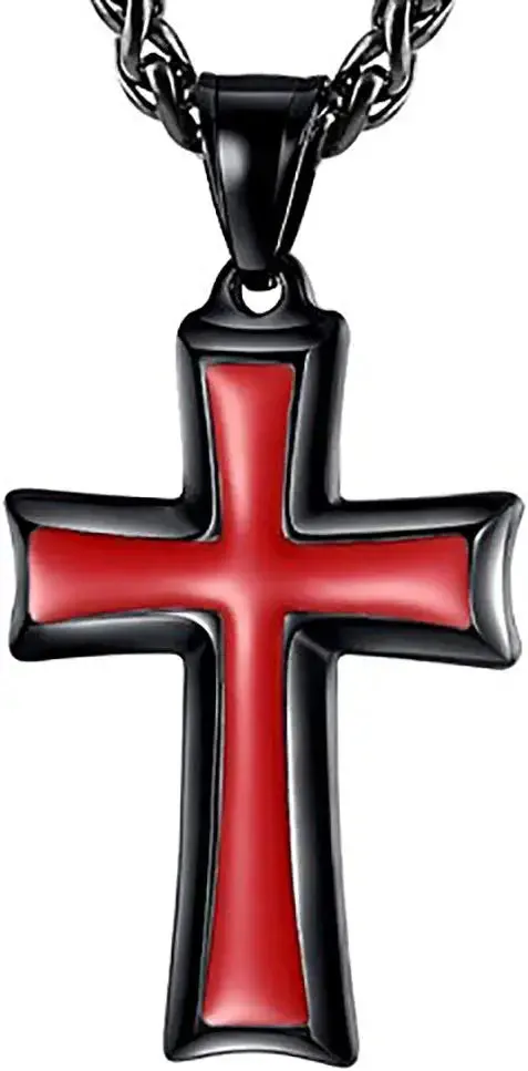 Black & Red Men's Stainless Steel Cross Pendant Necklace