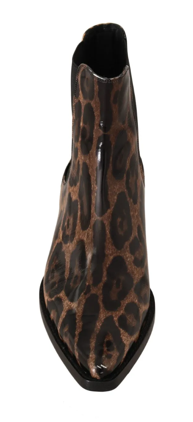 Black Blue Leather Floral Ankle Boots