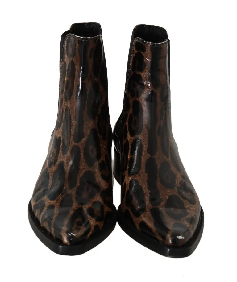Black Blue Leather Floral Ankle Boots