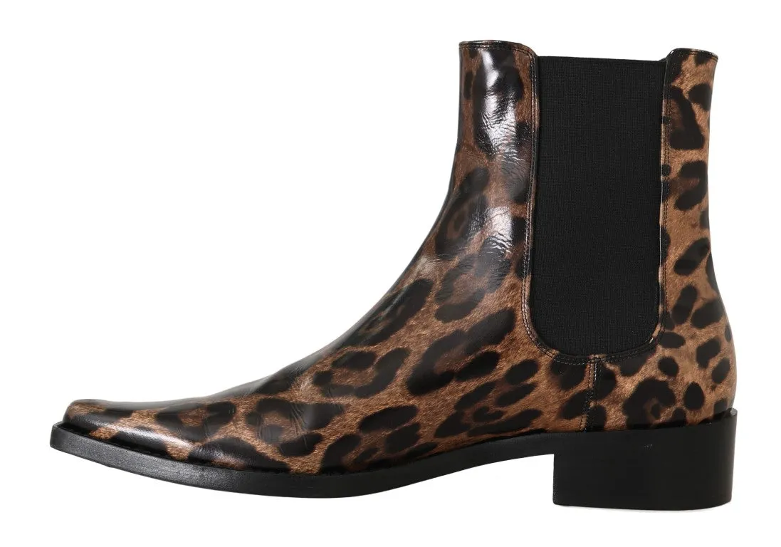 Black Blue Leather Floral Ankle Boots
