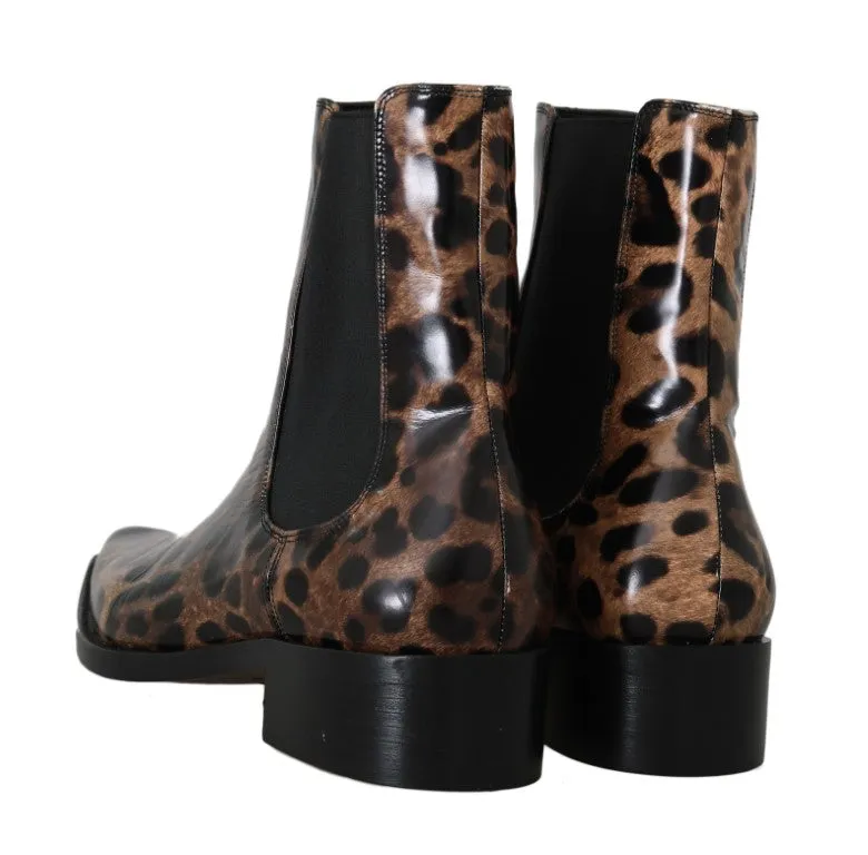 Black Blue Leather Floral Ankle Boots