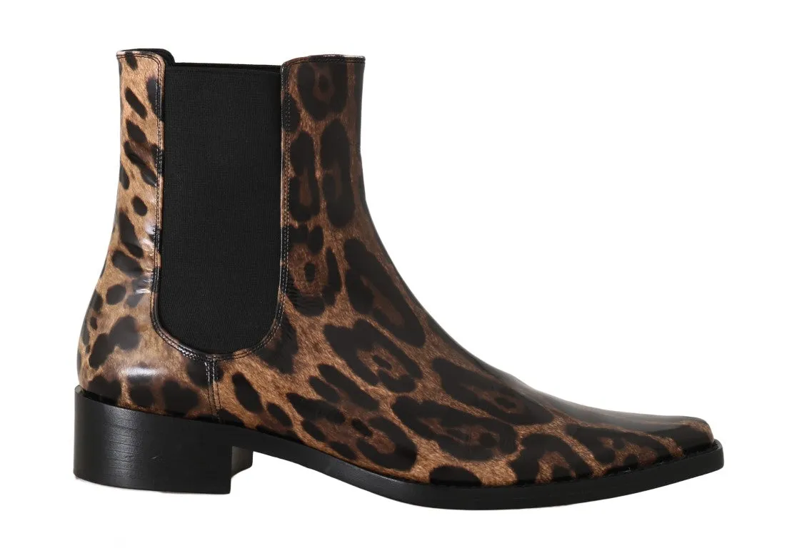 Black Blue Leather Floral Ankle Boots