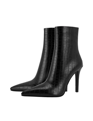 Black High Heel Pointed Toes Retro Short Boots Shoes