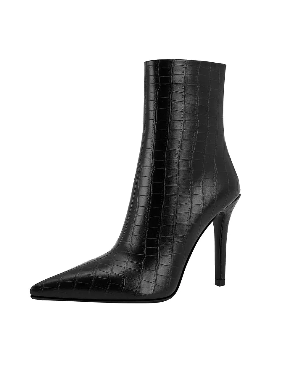 Black High Heel Pointed Toes Retro Short Boots Shoes