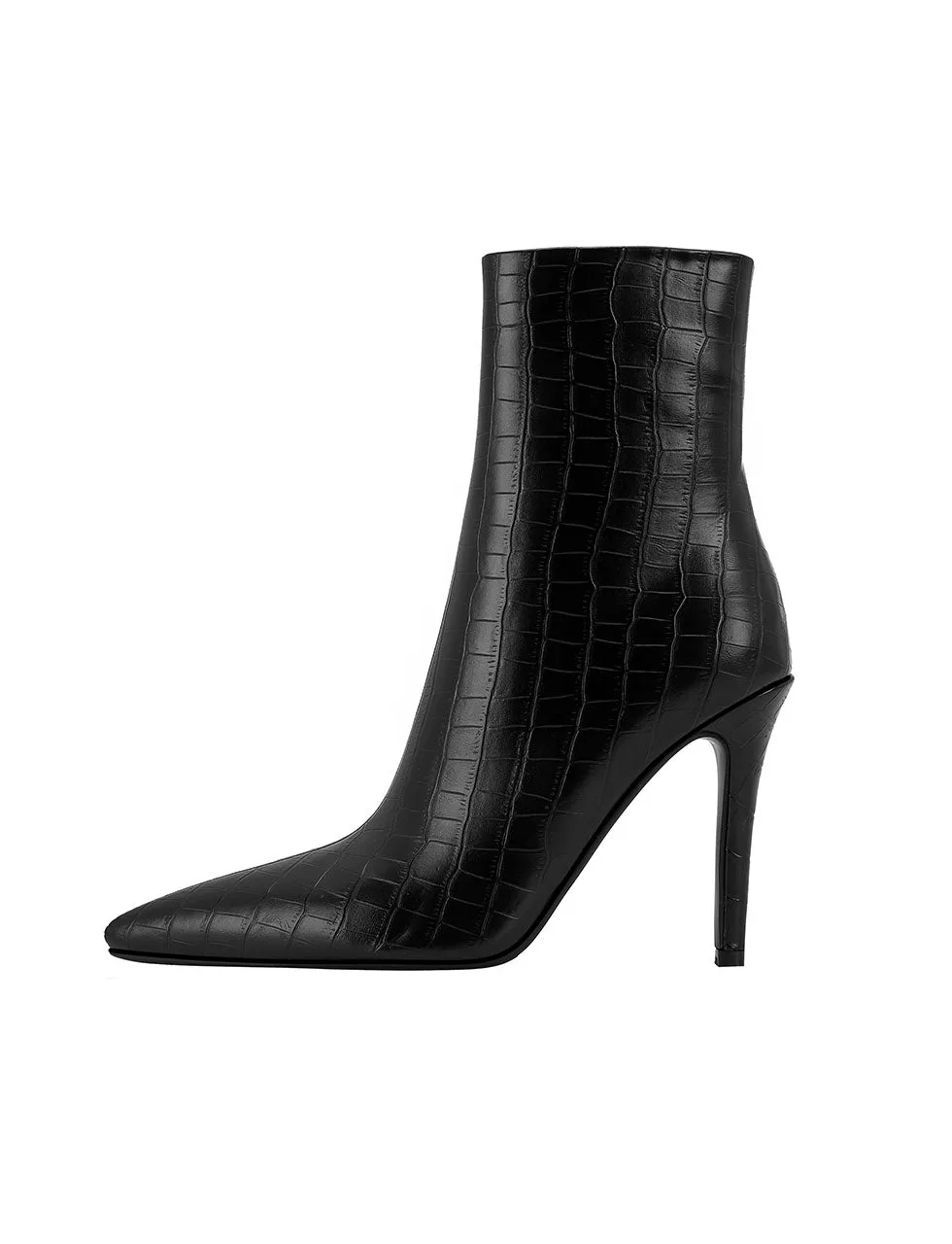 Black High Heel Pointed Toes Retro Short Boots Shoes