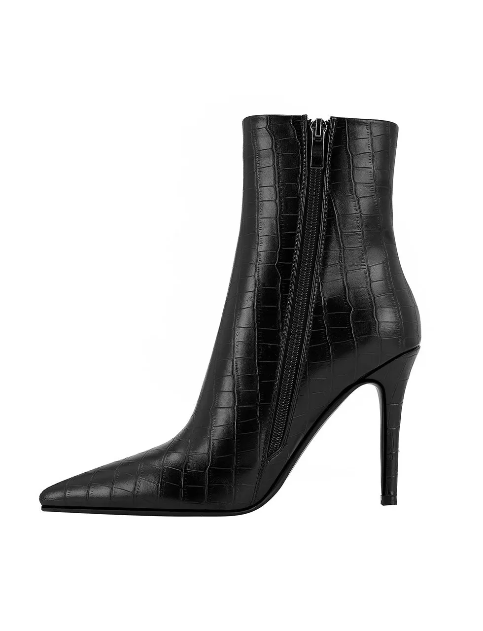 Black High Heel Pointed Toes Retro Short Boots Shoes