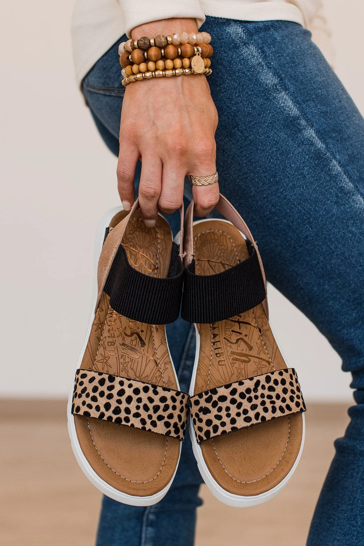 Blowfish Tia Sandals- Sand Pixie Leopard/Rose Gold