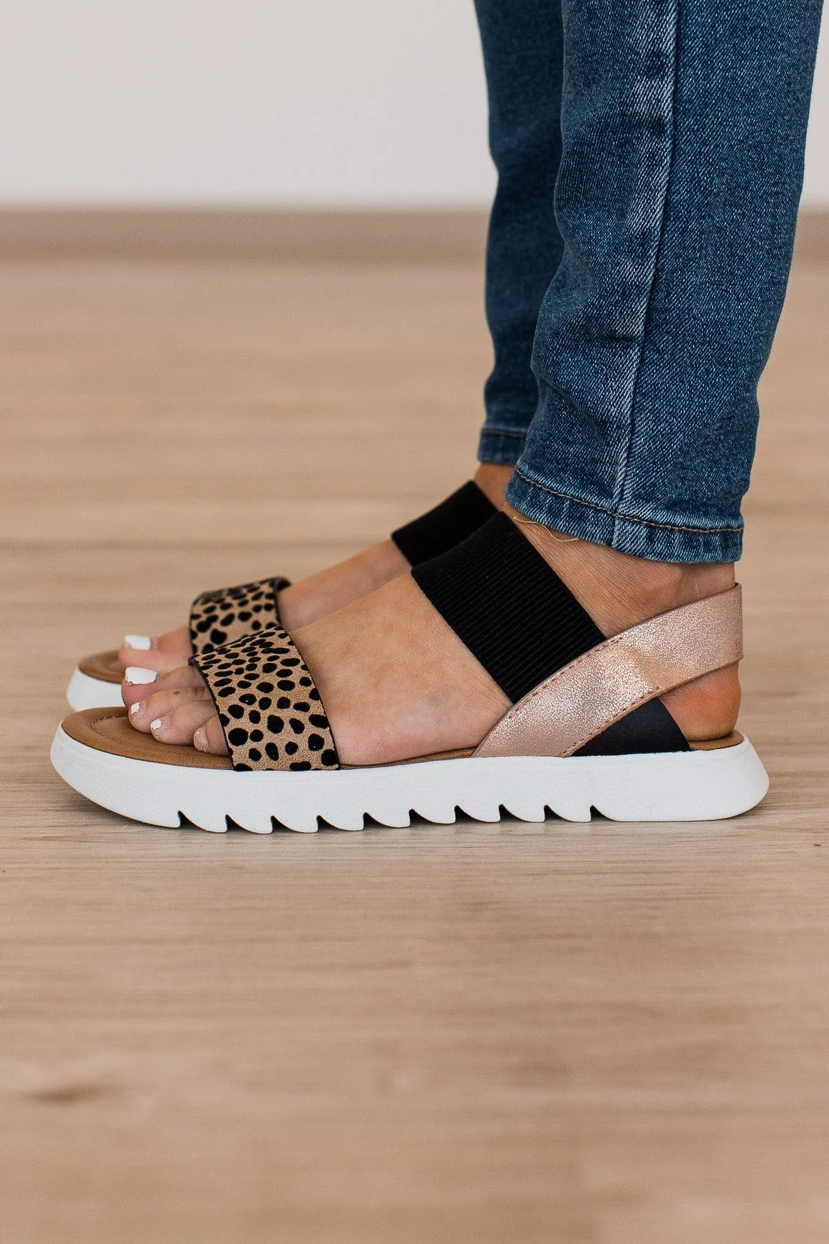 Blowfish Tia Sandals- Sand Pixie Leopard/Rose Gold