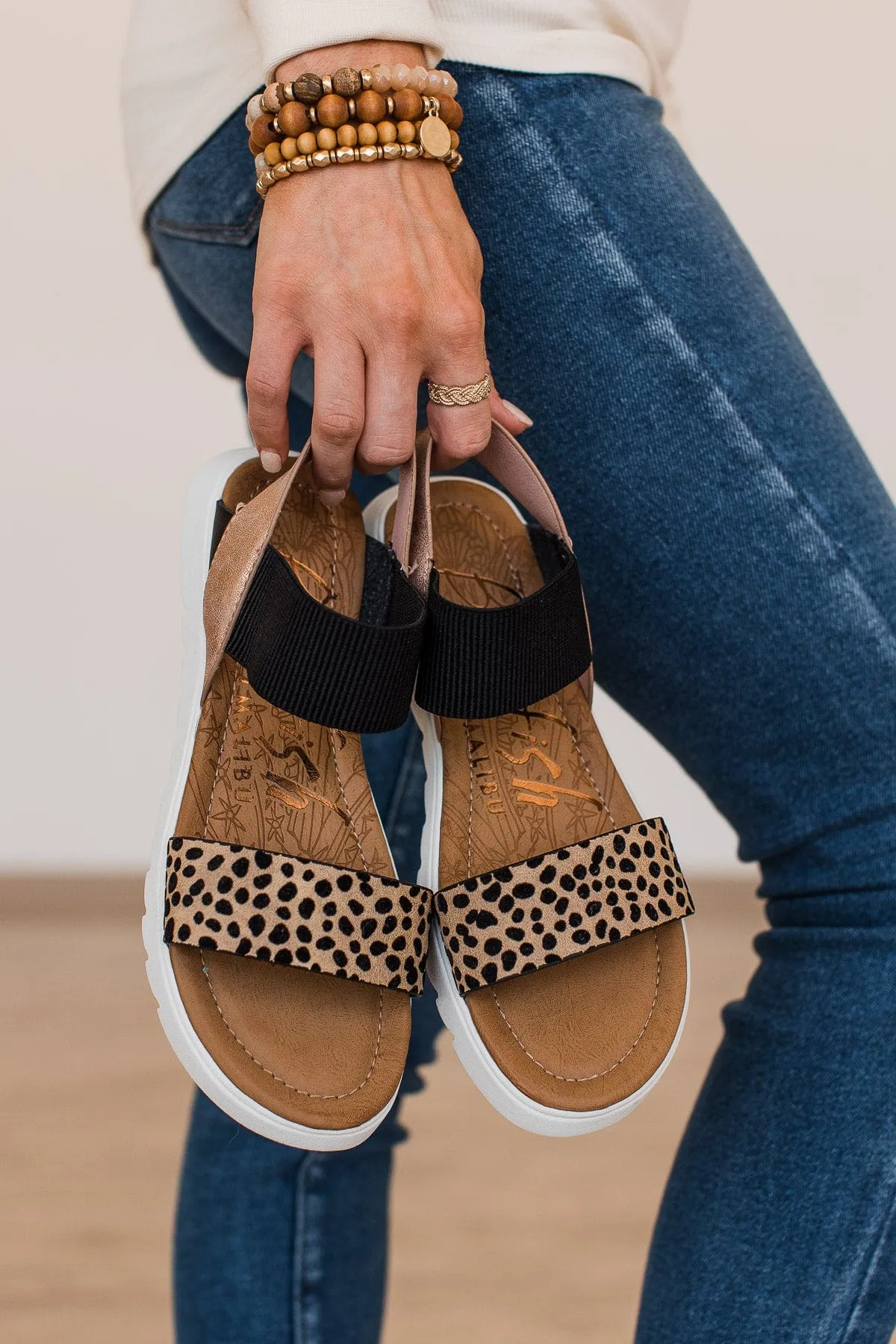 Blowfish Tia Sandals- Sand Pixie Leopard/Rose Gold