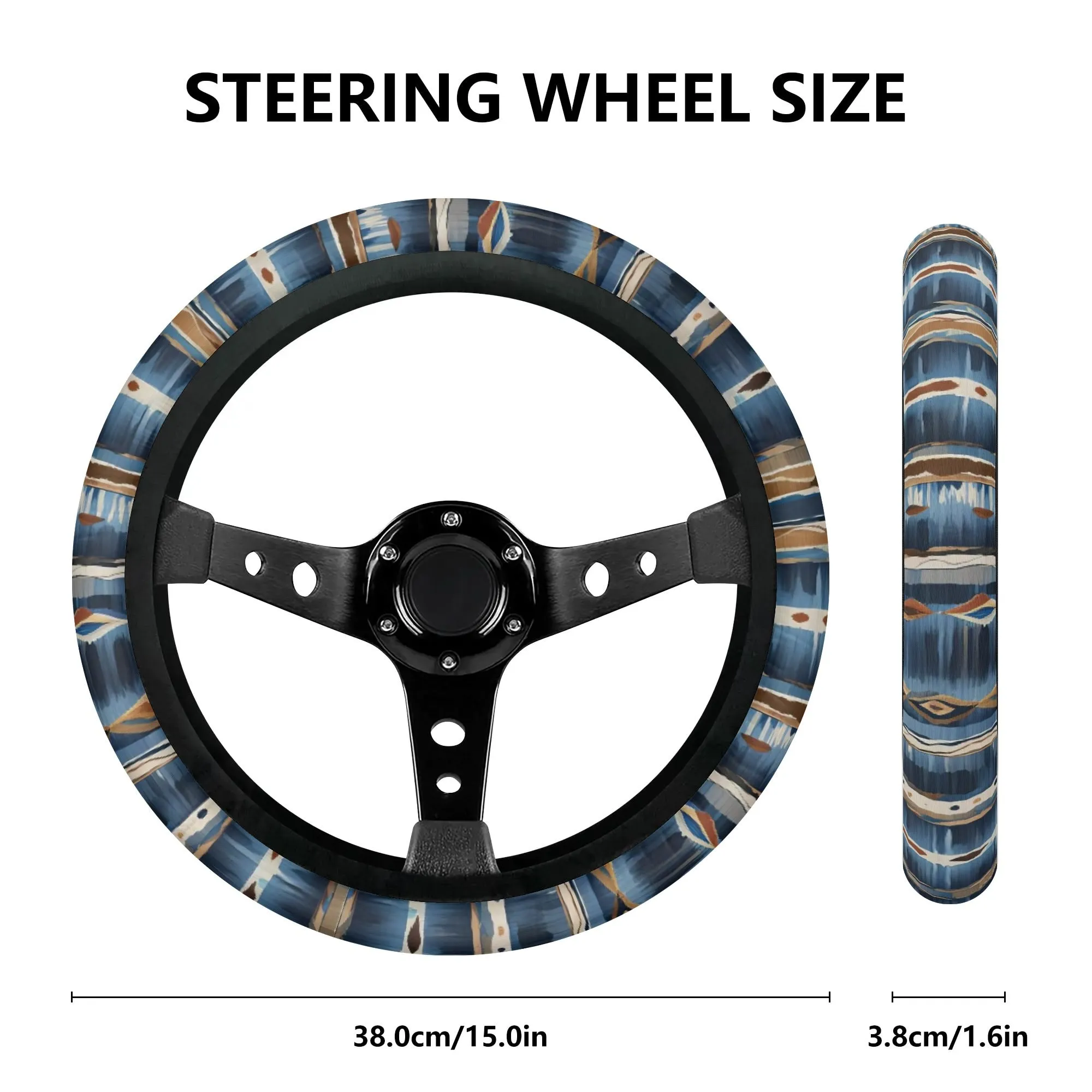 Blue Tribal Stripes Car Steering Wheel Cover