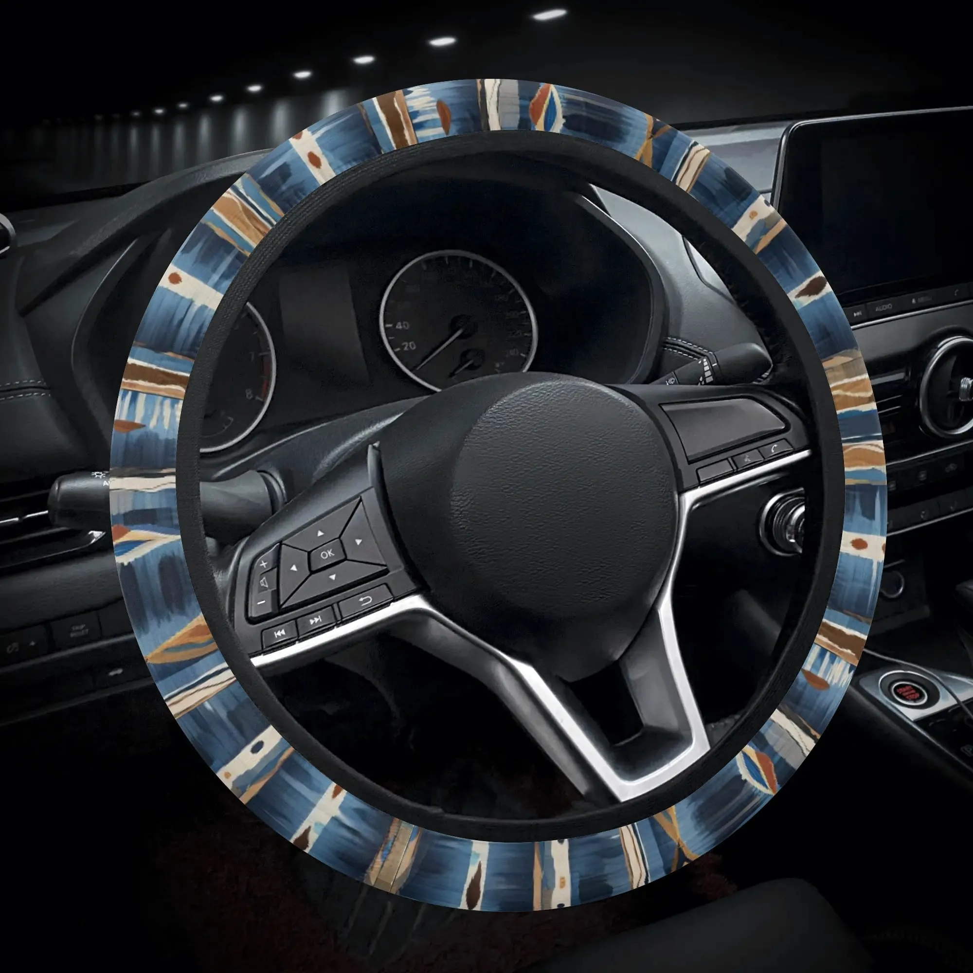 Blue Tribal Stripes Car Steering Wheel Cover