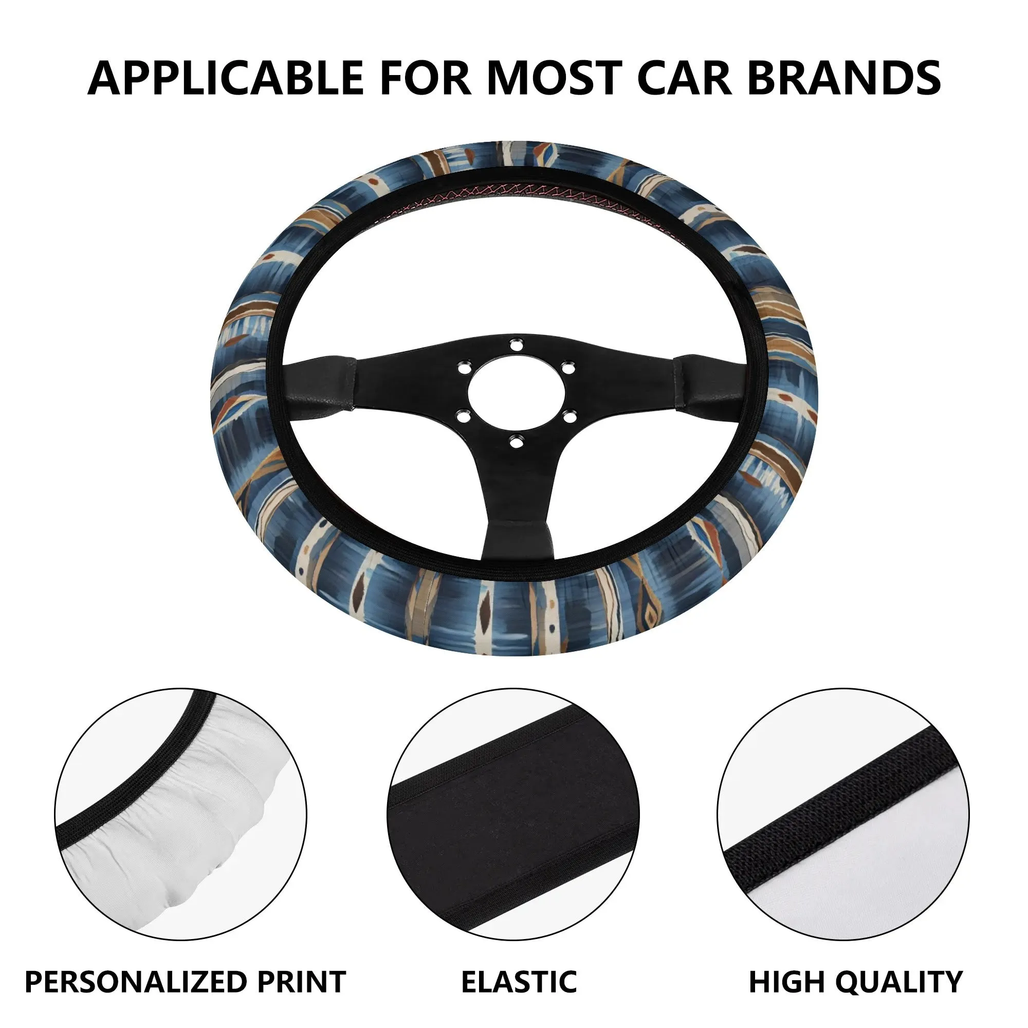 Blue Tribal Stripes Car Steering Wheel Cover