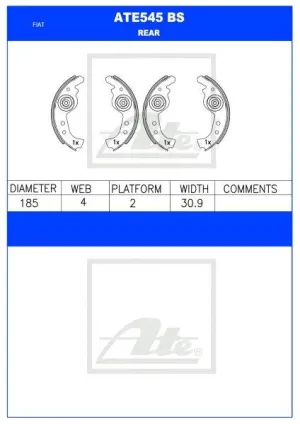 Brake Shoes Fiat Uno Cento,Fire,Mia,Pacer Ate545Bs Ate