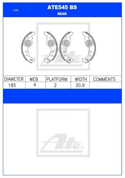 Brake Shoes Fiat Uno Cento,Fire,Mia,Pacer Ate545Bs Ate