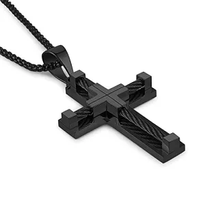 Cable Black Stainless Steel Cross Chain-Men's
