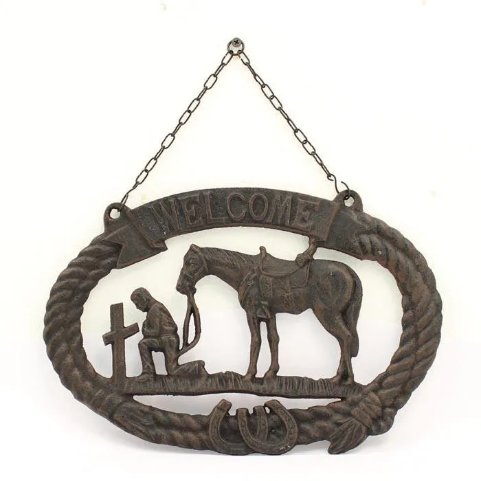 CAST IRON COWBOY PRAYER WALL DECOR