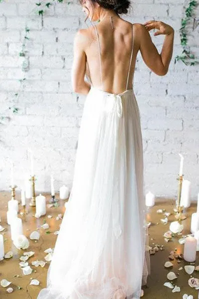 Chiffon Long Wedding Gowns,Backless Beach Wedding Dresses,Cheap Bridal Dresses,SVD542