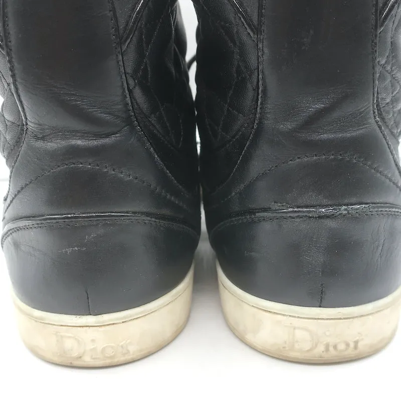 Christian Dior Cannage Leather High Top Sneakers Black Size 39.5