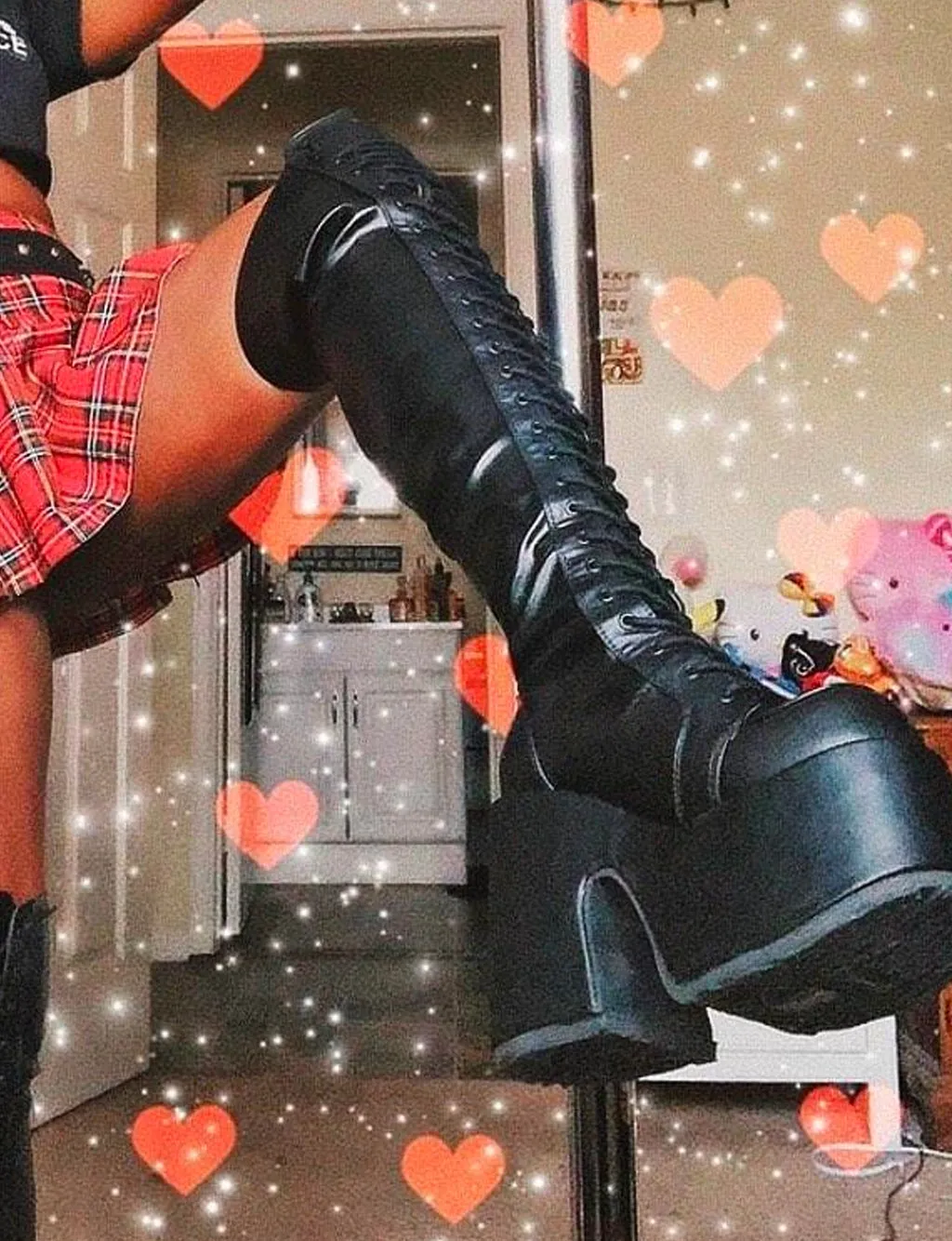 DEMONIA CAMEL 300 PLATFORM BOOTS - BLACK VEGAN LEATHER