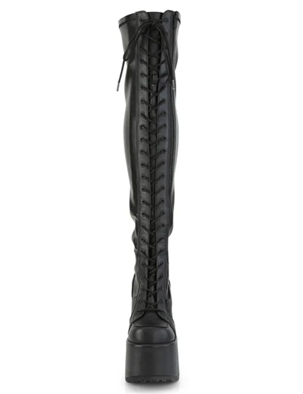 DEMONIA CAMEL 300 PLATFORM BOOTS - BLACK VEGAN LEATHER
