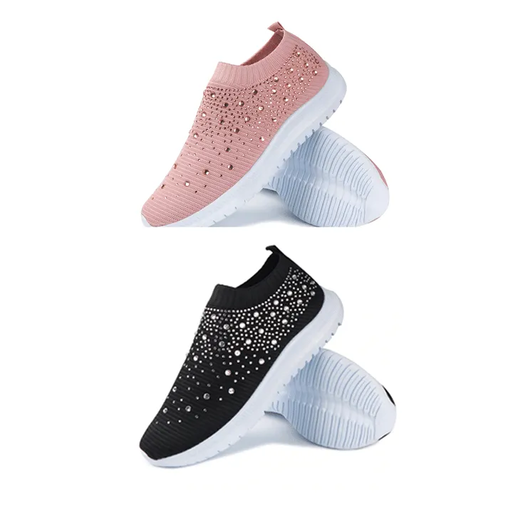 Fanyil Women's Crystal Breathable Slip-On Walking Shoes