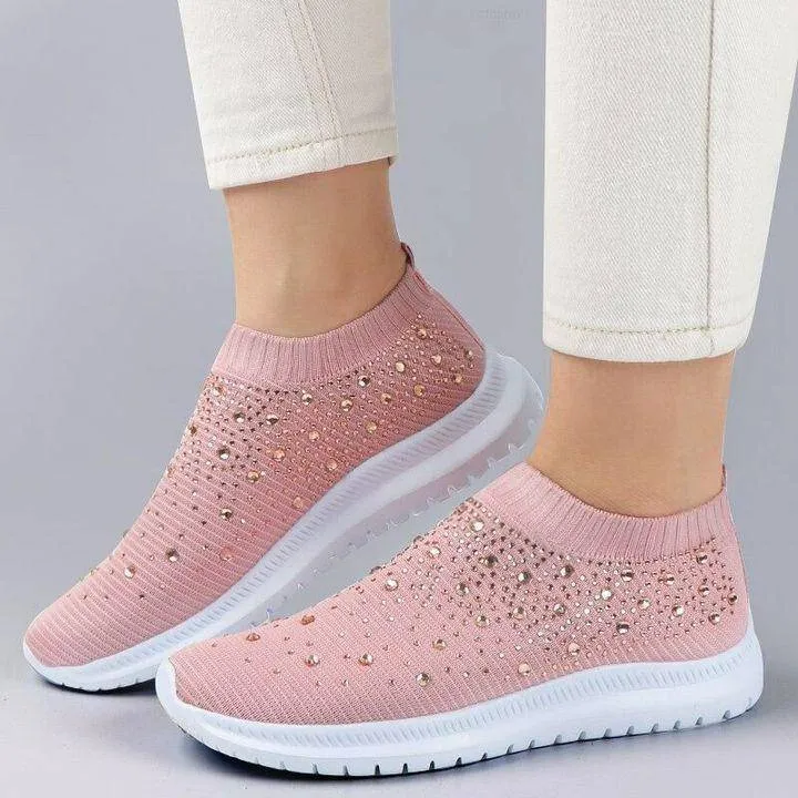 Fanyil Women's Crystal Breathable Slip-On Walking Shoes