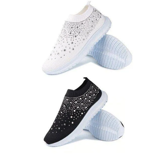 Fanyil Women's Crystal Breathable Slip-On Walking Shoes