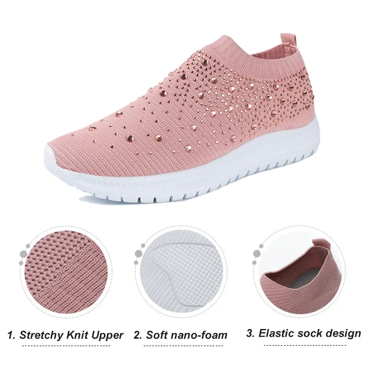 Fanyil Women's Crystal Breathable Slip-On Walking Shoes