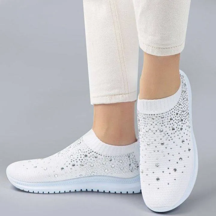 Fanyil Women's Crystal Breathable Slip-On Walking Shoes