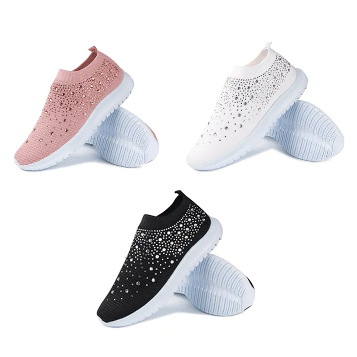 Fanyil Women's Crystal Breathable Slip-On Walking Shoes