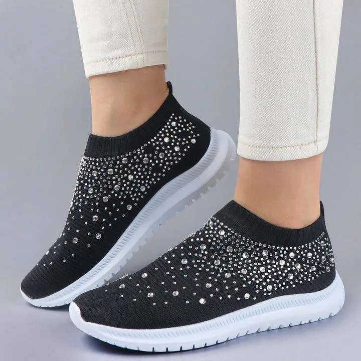 Fanyil Women's Crystal Breathable Slip-On Walking Shoes